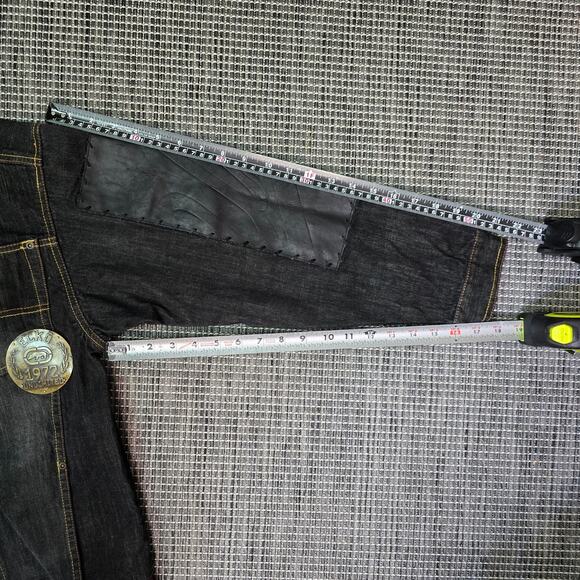 ECKO 1972 Unlimited Denim Jean Jacket Mens Large Black Leather Logo Embroidered - Picture 9 of 15